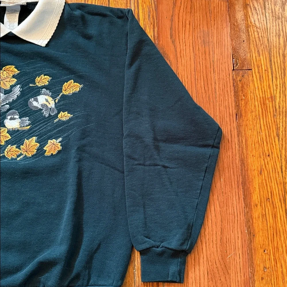 90’s Birds In The Wind Vintage Granny Crewneck Sweater w/ Collar - Picture 5 of 11